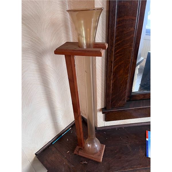 VINTAGE "YARD OF BEER" GLASS ON  WOOD STAND
