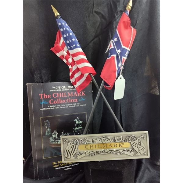 CHILMARK PEWTER PLAQUE WITH USA AND CONFEDERATE FLAG AND OFFICIAL CHILMARK COLLECTOR PRICE AND ID GU