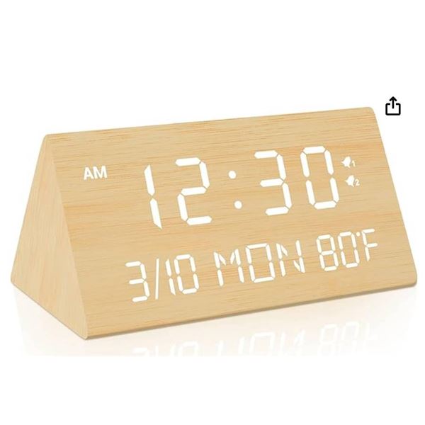 Kogonee Wooden Digital Alarm Clock with Bamboo Finish