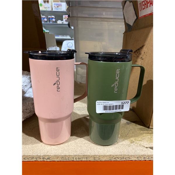Lot of 2 Reduce Insulated Travel Mugs Set, Pink and Green, 40 oz Capacity