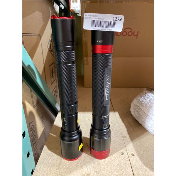 Lot of 2 Infinity X1 Rechargeable Flashlight Model 7000 with Red Accents