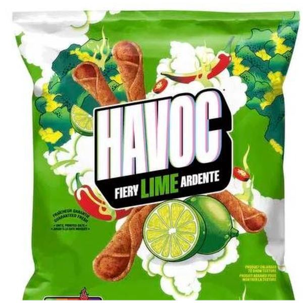 Havoc Fiery Lime Flavoured Rolled Tortilla Chips, Snack Size, 32 x 80g