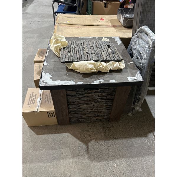 Outdoor Gas Fire Pit Table With Stone Finish and Control Panel