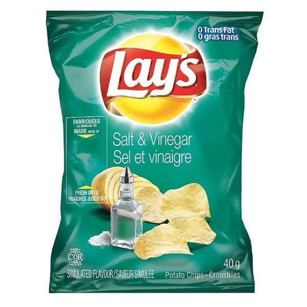 Lay’s Salt & Vinegar Flavoured Potato Chips, Single Serve, 40-Count Case