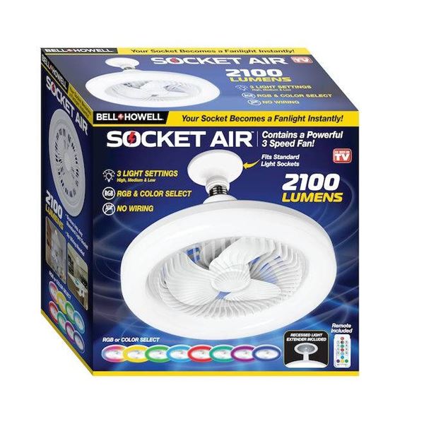 Bell + Howell Socket Air Light with Adjustable Fan and 2100 Lumens