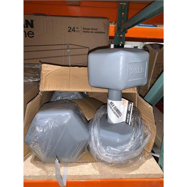 Set of 2 20-Pound Hex Dumbbells in Gray Finish