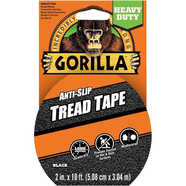 Gorilla Anti-Slip Tread Tape, Model No. 106435, 50mm x 3.04m â€“ 4 Units