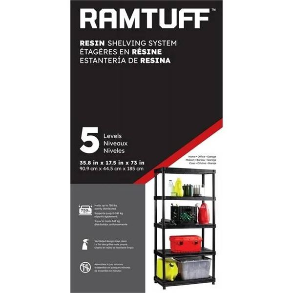Ramtuff Resin Shelving System with 5 Levels, 90 x 44.5 x 185 cm