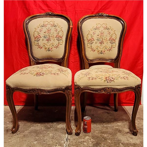 Pair Of VTG Needlepoint Parlor Chairs