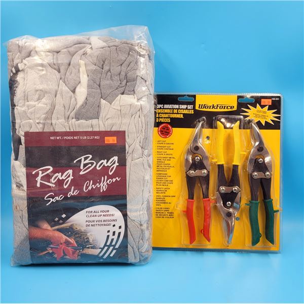 New Workforce 3Pc Aviation Snip Set & Rag Bag Cloth (Net Weight: 5.0lbs)