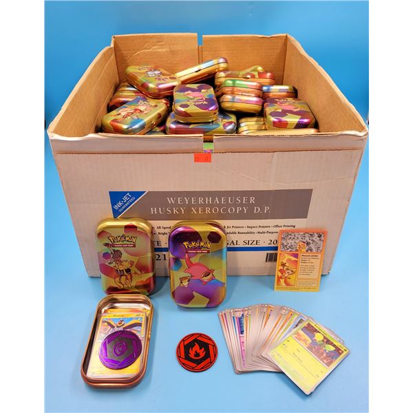 Large Lot Of Pokémon Tins Full Of Cards & Token