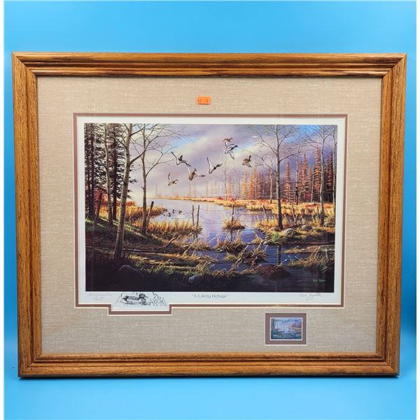 Wooden Framed "A Likely Refuge" Commemorative Print By Ken Zylla w/ Stamp