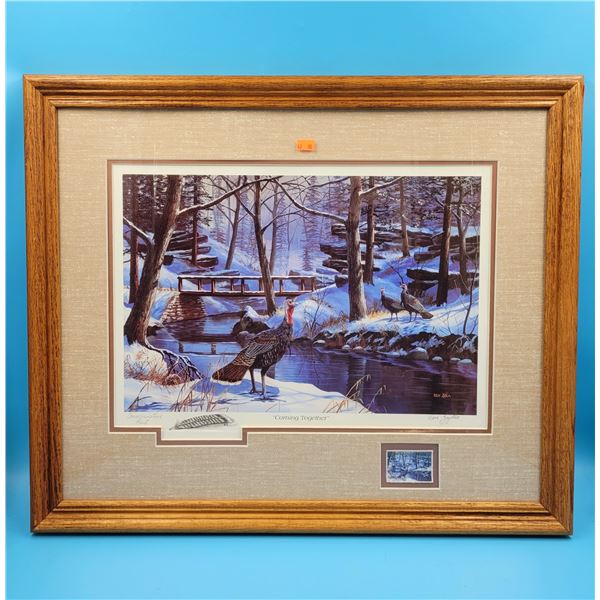 Wooden Framed "Coming Together" Commemorative Print By Ken Zylla w/ Stamp