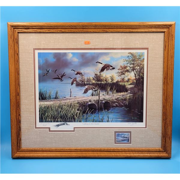 Wooden Framed "Lifting To The North" Commemorative Print By Ken Zylla w/ Stamp