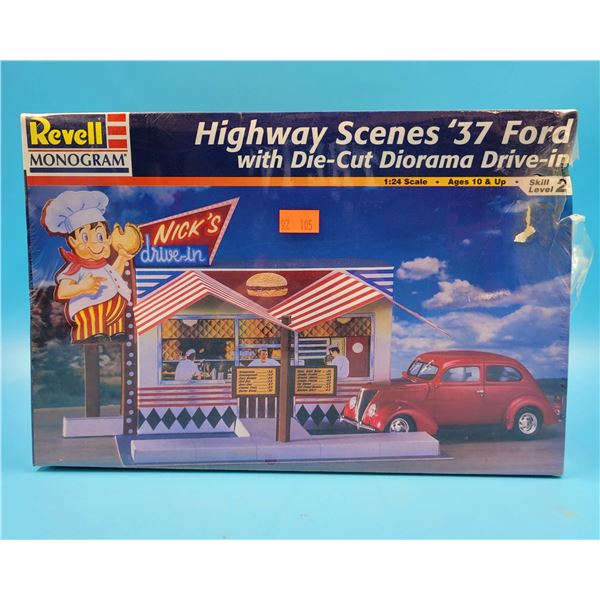 Sealed Revell Monogram Highway Scenes '37 Ford w/ Die-Cut Diorama Drive-In 1:24 Scale Model Kit