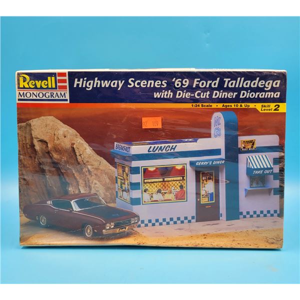 Revell Monogram Highway Scenes '69 Ford Talladega w/ Die-Cut Diner Diorama 1:24 Scale Model Kit
