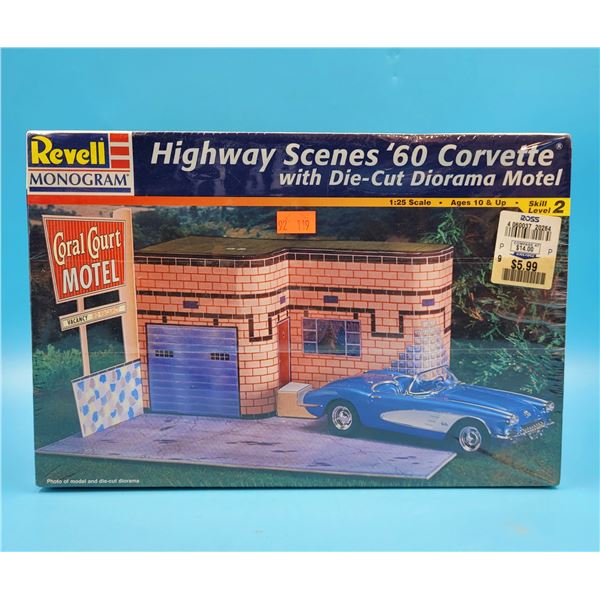 Sealed Revell Monogram Highway Scenes '60 Corvette w/ Die-Cut Diorama Motel 1:25 Scale Model Kit