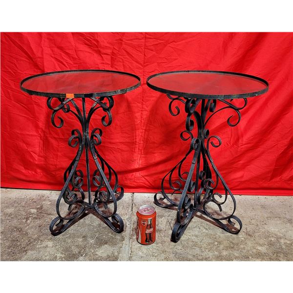 Pair Of Wrought Iron Side Tables w/ Glass Tops