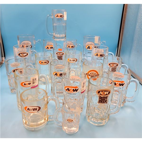 Large Lot Of A&W Glass Mugs