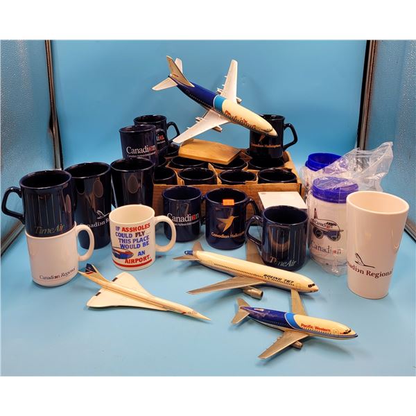 Lot Of Canadian Air line Mugs & Plane Models