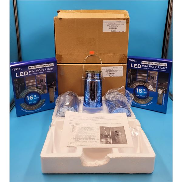 3 Packs Of New Mason Jars & 2 x 16ft Meil LED Mini Rope Lights