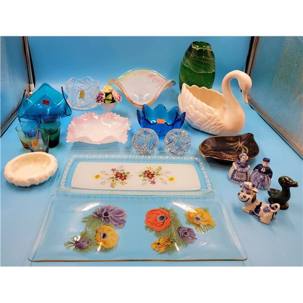 Lot of Assorted Glassware w/ Art Glass Bowls, Serving Trays, Figurines, & More