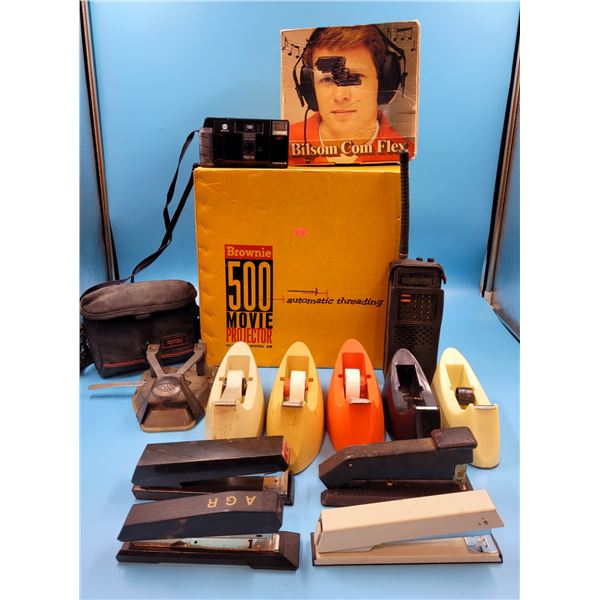VTG Miscellaneous Lot w/ Brownie 500 Movie Projector, Bilsom Com Flex Headphones, & More