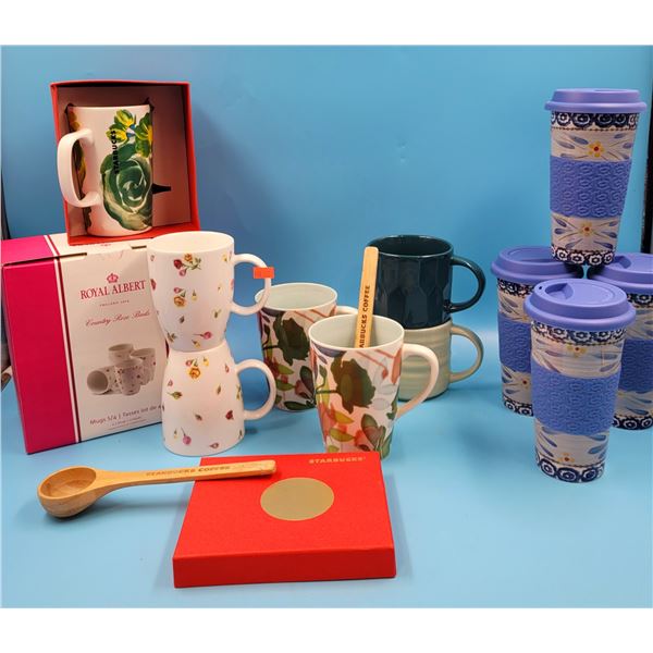 Royal Albert "Country Rose Buds" Teacups, Starbucks Mugs, & Travel Mugs