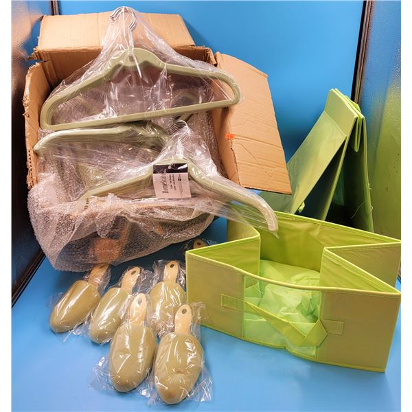Lot of Hangers, Shoe Trees, & Storage Boxes
