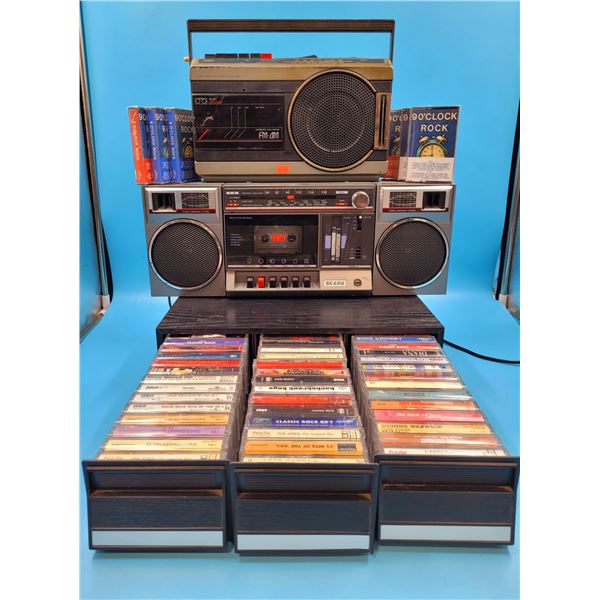 Sears & Pulser Boomboxes w/ Assorted Cassette Tapes