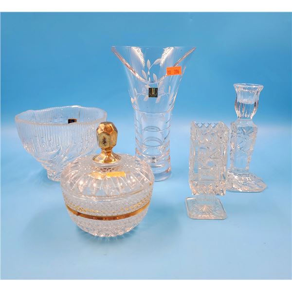 Lot of VTG Crystal w/ Candy/Nut Dish, Candleholder, Vase, & More