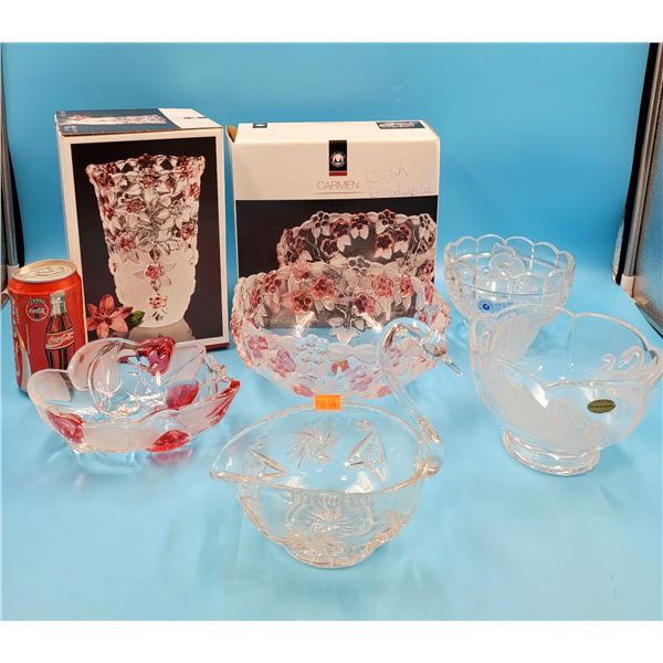 Lot Of Glass Bowls Including Carmen Rose Collection Stained Glass Bowl & Vase