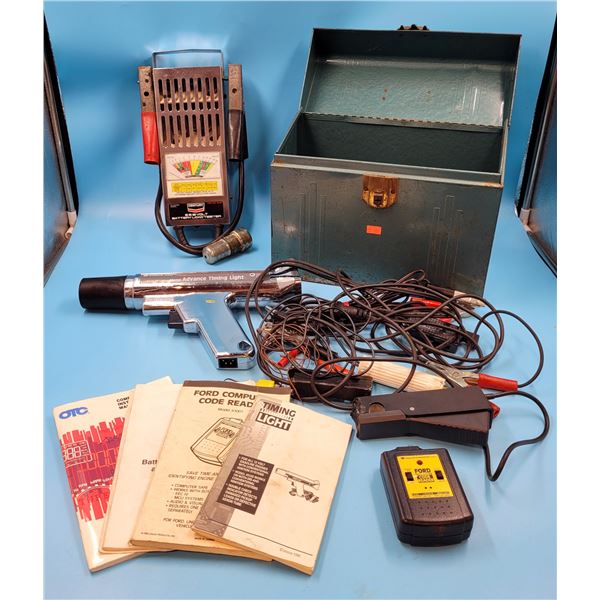 Century 6 & 12 Volt Battery Load Tester, Metal Advance Timing Light, Ford Code Reader & Tools Lot