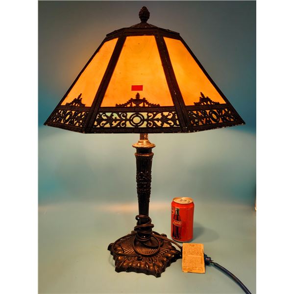 Antique Bradley & Hubbard Slag Glass Panel Lamp (Tested & Working)