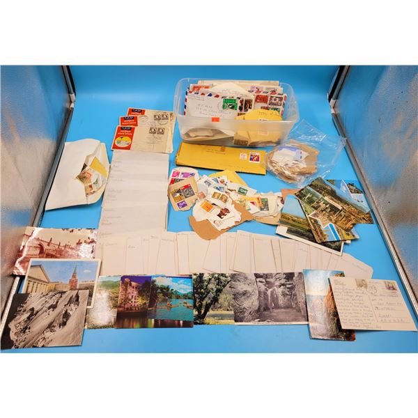 Large Lot Of Post Cards & Circulated World Stamps