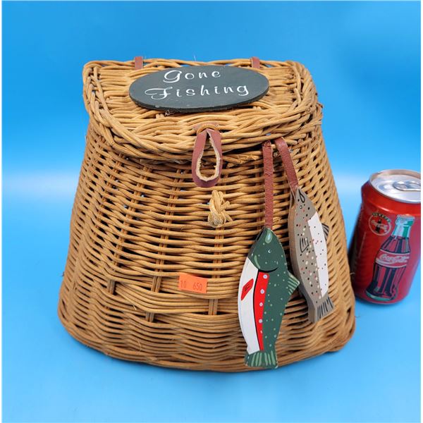 VTG Fishing "Gone Fishing" Creel Wicker Basket