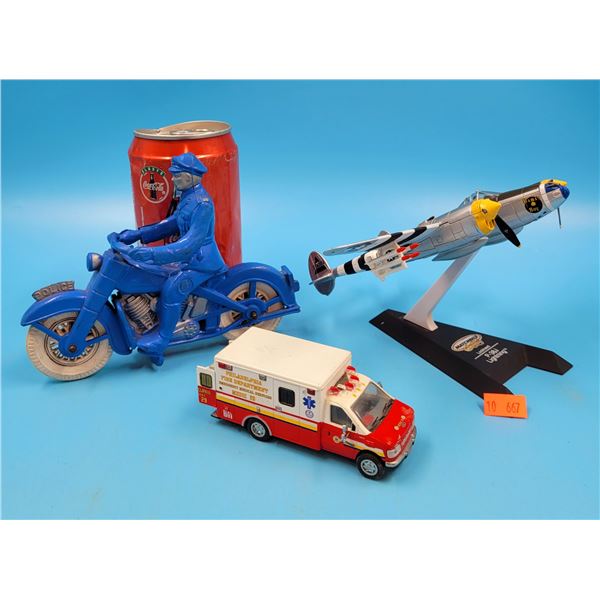 VTG Ambulance Die-Cast Vehicle, Matchbox Plane & Police Bike
