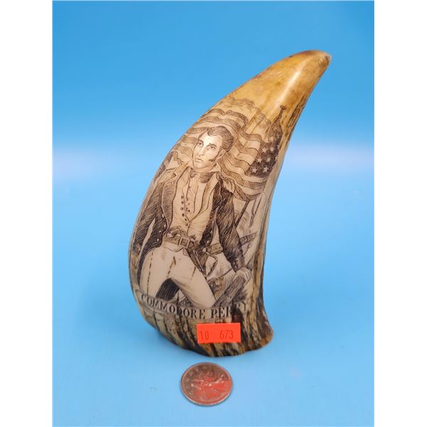 Replica Sperm Whale Tooth Carving Commodore Perry