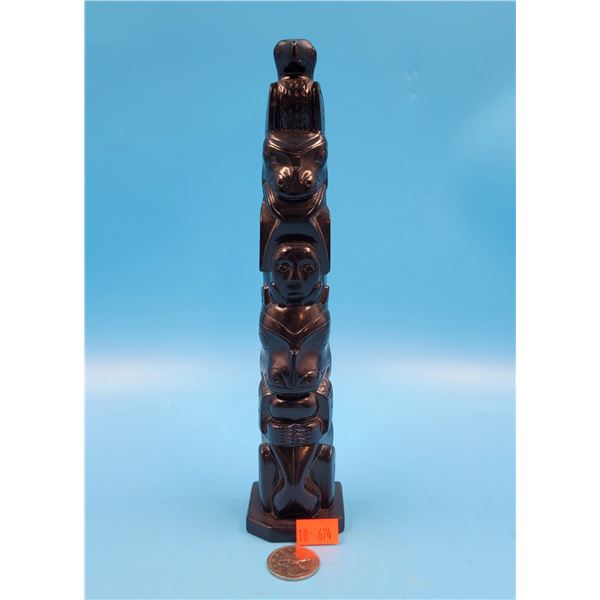 Hand Carved Argillite Tahnoo Totem Pole Replica