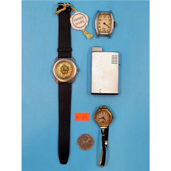 VTG Watches Including Swiss Made & Metal Lighter