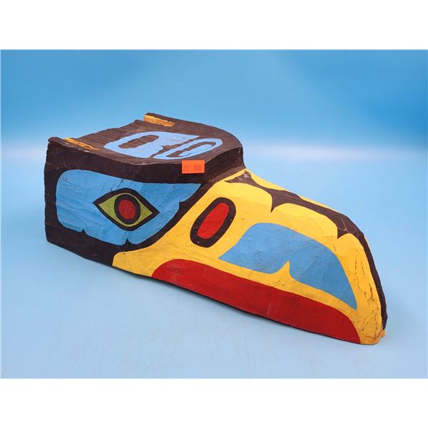 VTG John Walkus Green Carved & Painted First Nations Wooden Eagle Head