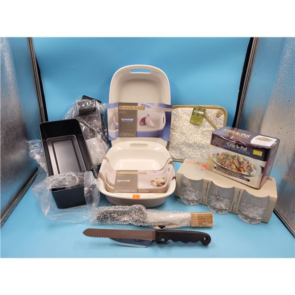 New Corning Ware, Crock Pot, Glasses & Kitchen Lot