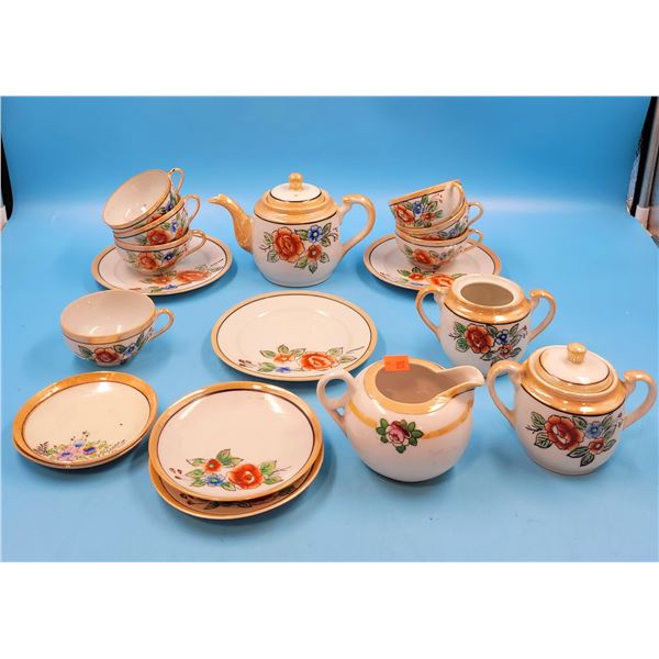 Floral Tea Set w/ Teapot, Saucers, Teacups, Sugar Dish, & Creamer Dish