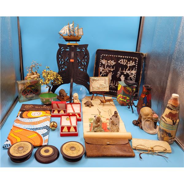 Asian Home Decor Lot w/ Figurines, Stone Trees, & More