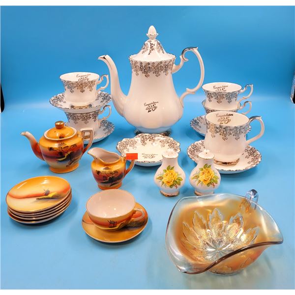 Lot Of China Tea Cups, Saucers, Pitcher, Salt And Pepper Shakers Including Royal Albert