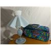Image 1 : Vintage blue glass base with plastic shade Bedside Lamp & Case
