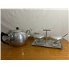 Image 1 : Cream & Sugar Etched aluminum w/ tea Pot and Glass w/spoons