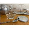 Image 2 : Cream & Sugar Etched aluminum w/ tea Pot and Glass w/spoons