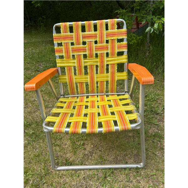 Vintage aluminum summer fold up chair - orange yellow 1