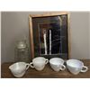 Image 1 : FHEAT Vintage cream/Sugar, 2 Tea Cups, Cannister/lid& Live Ohoti owl Jason Bantle Framed